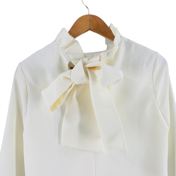 Tuckernuck NEW White Faye Ruffle Bow Preppy 3/4 Sleeve Crepe Blouse Top Size S - Picture 8 of 11